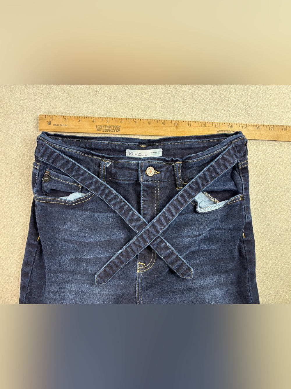 KanCan Size 30 High Rise Bell Bottom Flare Jeans Dark Wash Frayed Hem Stretch - Picture 5 of 7